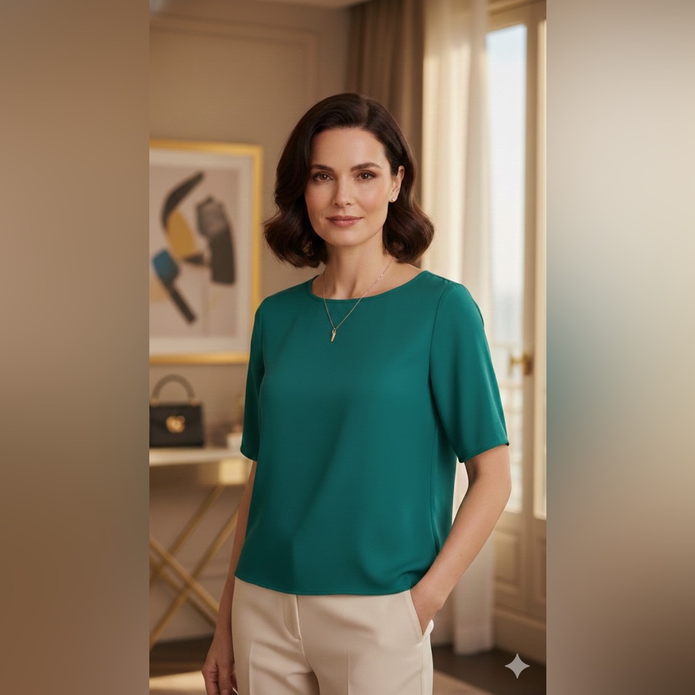 Balenciaga Paris 100% Silk Blouse Teal Green | Luxury Designer Top | Size S - Picture 7 of 7